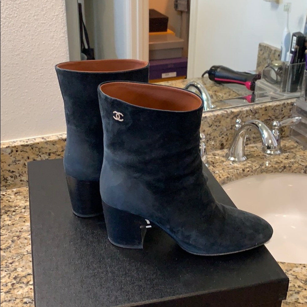 Navy blue Chanel boots